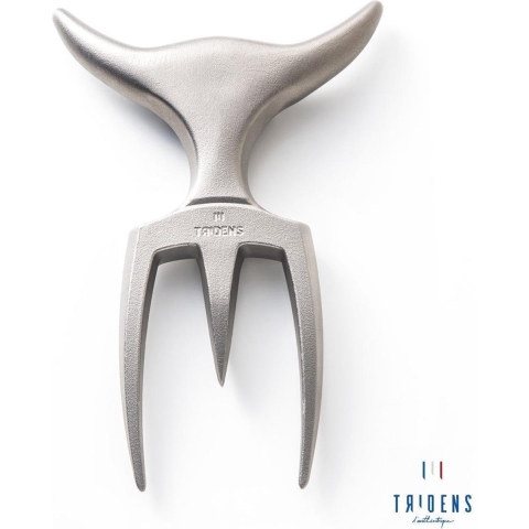 Tridens Brushed Fork in Pilo mirror Beechwood Base (Vleesvork in Beukenhout houder)