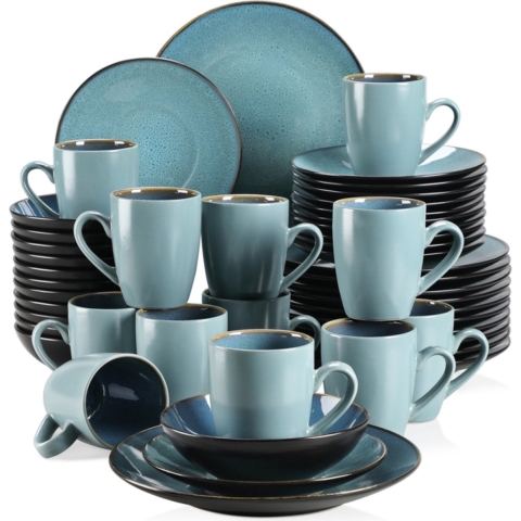 Happyment Serviesset Deluxe - 12 Persoons - Porselein - 48 Delig - Bordenset 12 persoons - Bordenset 48 delig - Turqoise
