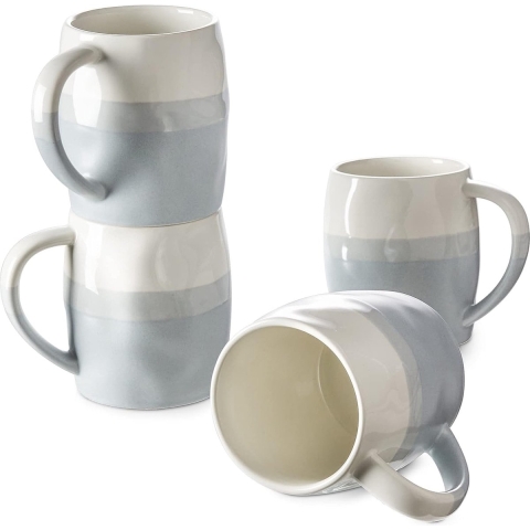 400 ml koffiekopjes/koffiemokset, set van 4 moderne steengoed, koffiemokken porselein in oceaanstijl voor melk, thee en cacao, cadeau voor mama, vrienden, blauw en beige