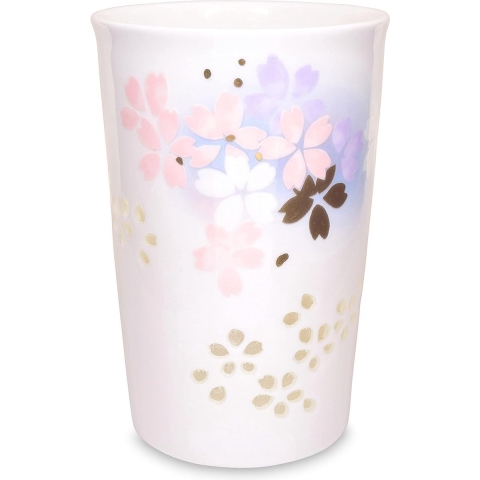 Japan Japanse Mino Ware lange theekop 3" semi-transparant keramiek Yunomi kersenbloesemontwerp