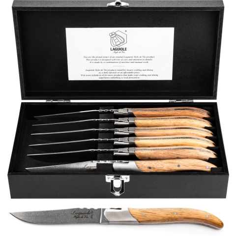 Laguiole Style de Vie Steakmessenset Luxury Line - 6-delig - eikenhout - Stonewash