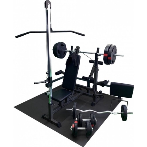 Gorilla Sports Fitnessbank Zwart Met Gewichten 100 kg - Lat Pulley - Puzzelmat - Complete Set Gripper Kunststof