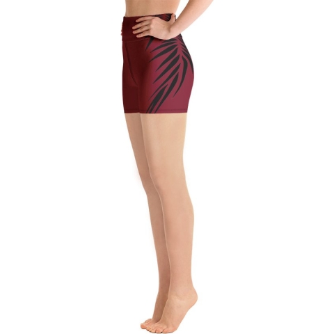 Sport Short - design Power Up - High Waist - Dry Fit - High Performance - 4way stretch - UPF 50+ - Hardloop - Yoga - Fitness - Dans - Pilates - Training - Korte Broek - dames- warmrood zwart - maat M