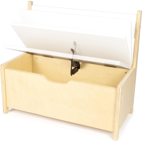 BeBoonz Kinderbankje met opbergruimte - Speelgoedkist - Houten kinderbankje wit/naturel - Klepbank - Houten opbergbankje - Speelgoedbank-Speelgoed kist - Kindermeubels - Speelgoed opbergbankje - kinderbankje los of voor bij de kindertafelc- Beboonz