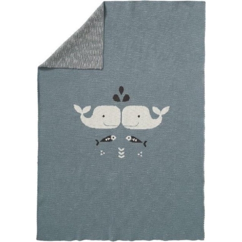 Fresk gebreide deken Whale blue fog - wiegdeken 80 x 100 cm - oud blauw walvis