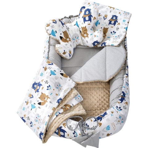 Babynestje set pasgeborenen - knuffelnest baby nestje bed set 5-delig cocon katoen - fleecestof (VELVET GRIJS set 5-delig, 90x50 cm)