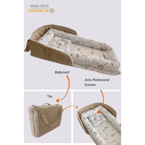 Babynest Set - Brown Duck Montaan Pattern - Babynest met Tas - Babynest en Draagbaar Moederbeed - Veilig en Veelzijdig Babynest