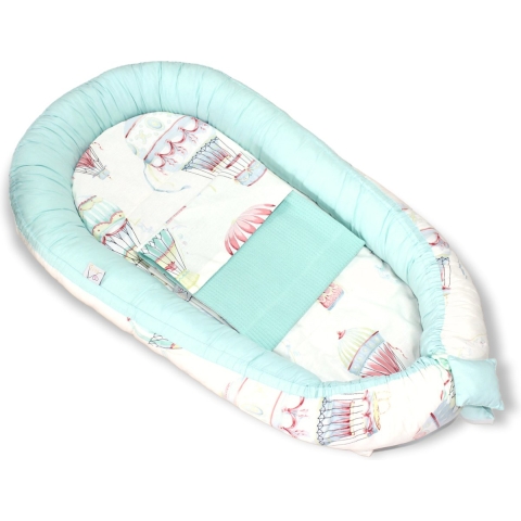 Babynest Eliz Baby Dubbelzijdig 4-delig Soft Mint Air Balloon Babynestje Kraamcadeau