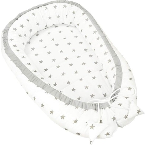Baby Cocoon Bumper Reiswieg 100% katoen Anti-allergisch - babynestje \ Warm nest baby 55 x 90 cm (White with Grey Stars)