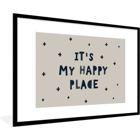 Fotolijst incl. Poster - Quotes - It's my happy place - Spreuken - Kinderen - Kids - Baby - Jongens - Meiden - 90x60 cm - Posterlijst