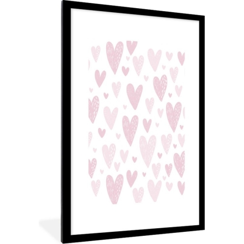 Fotolijst incl. Poster - Hart - Design - Roze - Meisjes - Baby - Meiden - 60x90 cm - Posterlijst
