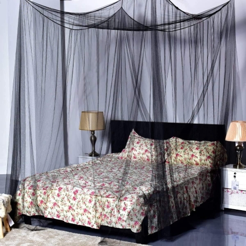 Klamboe voor bedluifel, 4 hoekpaalgordijnen voor hemelbed, grote klamboe voor slaapkamer, prinsessendecoratie voor meisjes en volwassenen, past voor full/queen/king size