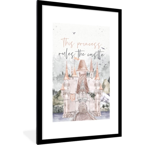 Fotolijst incl. Poster - This princess rules the castle - Quotes - Spreuken - Kinderen - Kids - Baby - Princess - 80x120 cm - Posterlijst