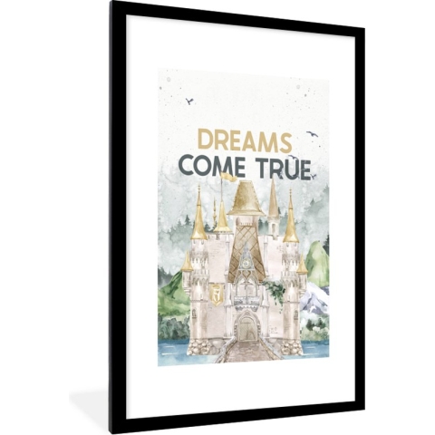 Fotolijst incl. Poster - Spreuken - Dreams come true - Quotes - Kinderen - Kids - Baby - 60x90 cm - Posterlijst