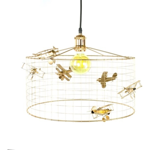 Lamp Vliegtuig-Hanglamp Kinderkamer met Vliegtuigen-lamp met vliegtuigjes-vliegtuiglamp-kinder hanglampen-lamp jongenskamer-lamp kinderkamer-lamp babykamer-Goud Ø40cm.