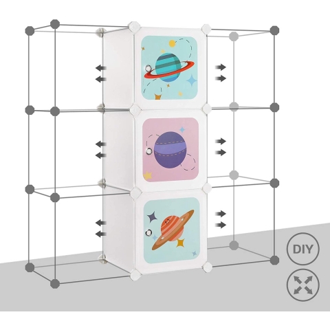 Reksysteem Met 10 Kubussen, Opbergkast Voor Kinderen, Boutloze Plank, Kunststof Schoenenrek, Kast Met Deuren, Voor Schoenen, Speelgoed, 123 X 31 X 123 Cm, Wit