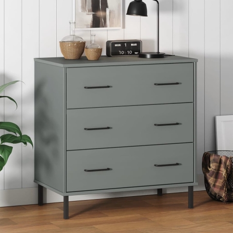 The Living Store OSLO Dressoir - 77 x 40 x 79.5 cm - Massief Grenenhout - Grijs