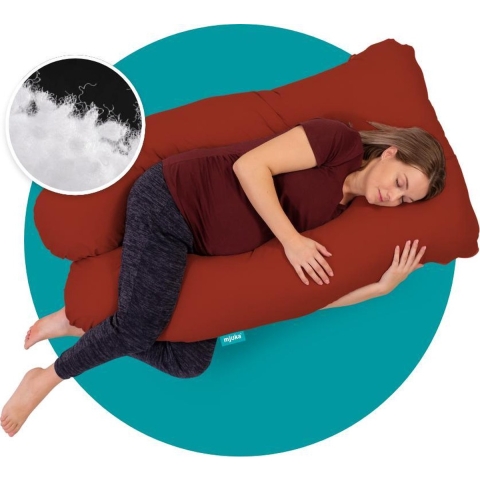 Mjuka® Zwangerschapskussen XXL Vezelbolletjes - Zijslaapkussen - Lichaamskussen - Body Pillow - 280 cm - Afneembare Soft Cotton hoes - Brique