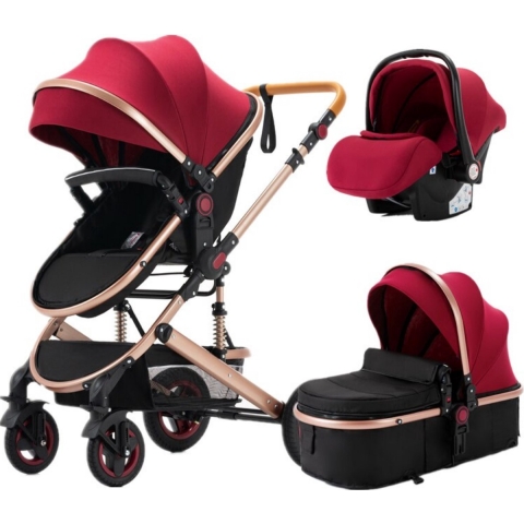 Happyment 3 in 1 Kinderwagen - Buggy - Wandelwagen Baby - Reisbuggy - Reis Buggy - Plooibuggy - Rood