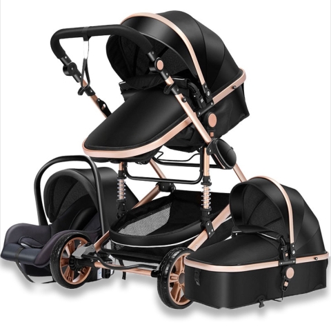 Happyment® kinderwagen 3 in 1 - Met stoel & wieg - Wandelwagen - Zwart