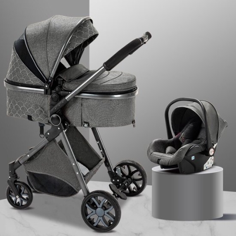 Luxe 3-in-1 Kinderwagen - Wandelwagen - Autostoeltje - Buggy - Inklapbaar - Grijs - 0-36 Maanden