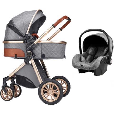 Kinderwagen 3-in-1 – Luxe kinderwagen - Buggy – Wandelwagen - Multifunctioneel – opklapbaar – Incl autostoel – Grijs