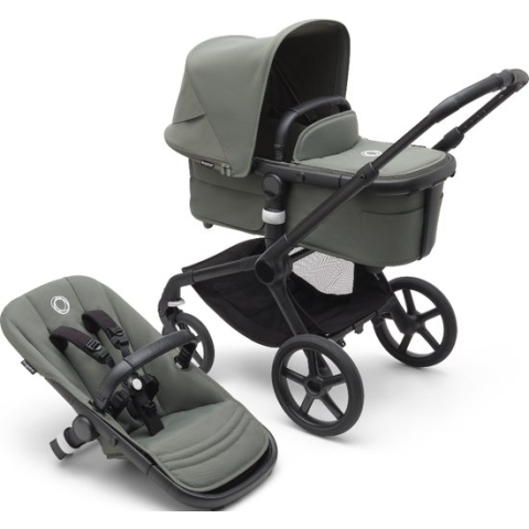 Bugaboo Fox 5 - Kinderwagen met Verende Wielen, Inklapbaar en Sturen met één hand, Black/Forest Green