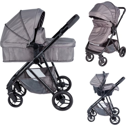 Bebies First Combi 3 in 1 Kinderwagen Optima- Grijs - Inc. Reiswieg, Zitting & Autostoel