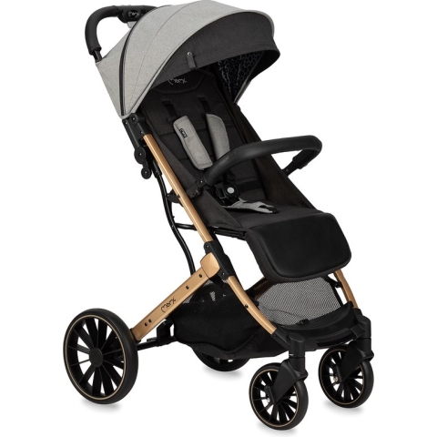 MoMi Wandelwagen - compacte lichtgewicht Buggy - Estelle Dakar met XXL wielen & Zonnekap - Leopard - Grijs-Goud (geschikt van 6mnd - 22kg)