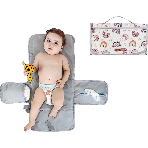 uiertas met draagbare aankleedonderlegger, organizer en make-uptas, 3-in-1, small luiertas voor onderweg, mama, luiers, creme, doekjes, baby organizer (regenboog)