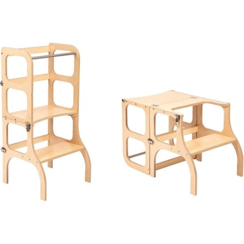 Ette Tete Leertoren Step'n Sit | Inklapbaar tot tafel en stoel | Naturel met zilver
