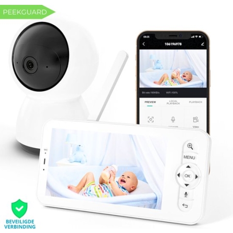Peekguard BM5 - Babyfoon met Camera - 12,7cm HD Monitor & App (Gratis) - Premium Baby Phone - Incl. Geluidsdetectie, Voedingsalarm en Temperatuursensor