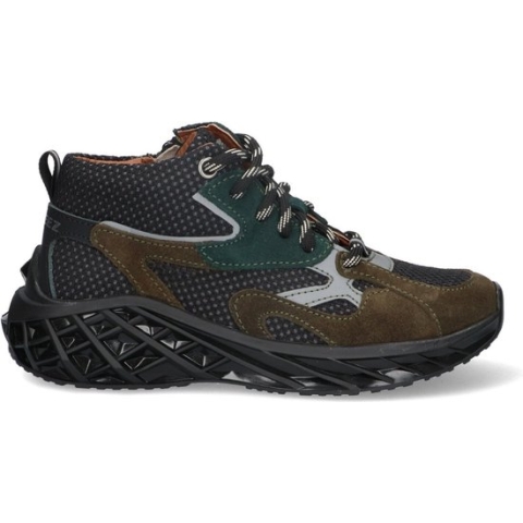 Braqeez 423973-469 Jongens Hoge Sneakers - Legergroen/Zwart/Groen - Suède - Veters