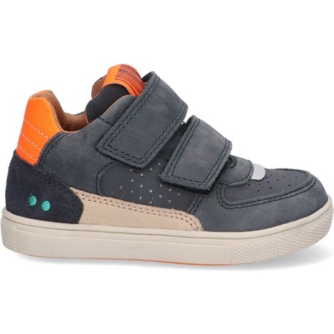 Bunnies JR 223802-529 Jongens Lage Sneakers - Blauw/Oranje - Leer - Klittenband