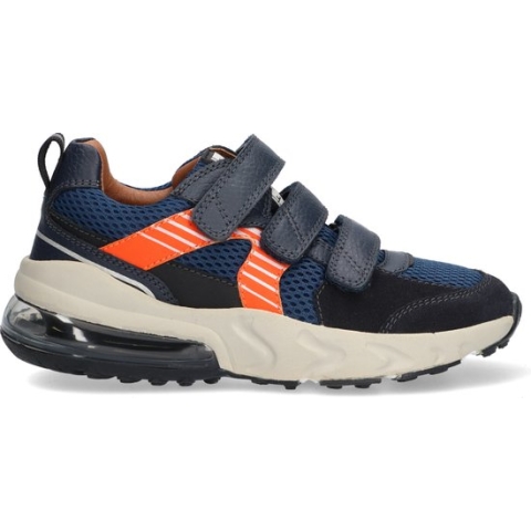Braqeez 422965-520 Jongens Lage Sneakers - Blauw/Oranje - Leer - Klittenband