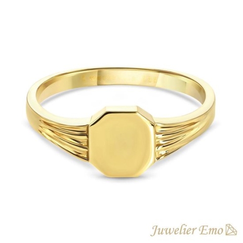 Juwelier Emo - 14 Karaat Vierkante Gouden Kinderring jongens - KIDS - GLANS LOOK - MAAT 13.00