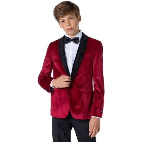 OppoSuits Deluxe Dinner Jacket - Burgundy - Tiener Blazer - Colbert - Rood - Maat 16 Jaar