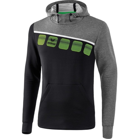 Erima Teamline 5-C Sweatshirt met Capuchon Zwart-Grijs Melange-Wit Maat M