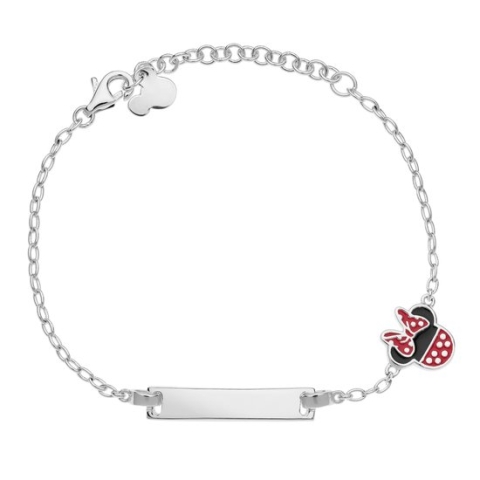 Disney 4-DIS010 Zilveren Armband Minnie Mouse - Minnie Armbandje - Disney Sieraden - 14+3cm Lengte - Ankerschakel - 1,7mm - Plaatje 21x4,6mm - Minnie 9,6x9,2mm - 925 - Zilver