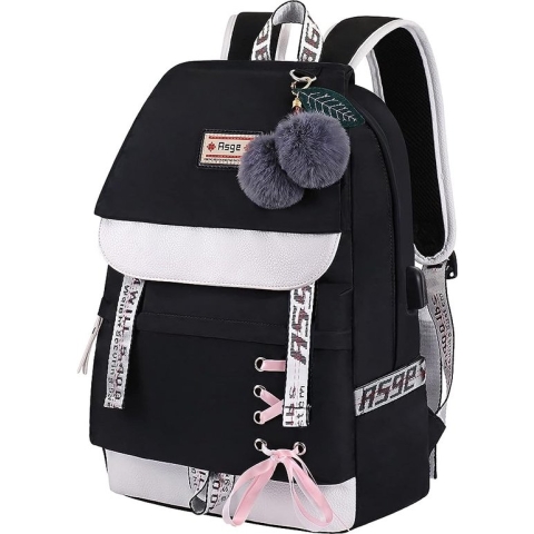 Schoolrugzak zwart - USB-oplaadpoort - 42 x 30 x 16 - Waterbestendig - Laptop vak - Schooltas/rugtas voor tieners, kinderen, volwassenen