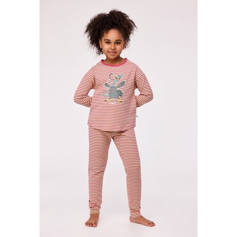 Woody pyjama meisjes/dames - multicolor gestreept - kalkoen - 232-10-PZG-Z/920 - maat 164