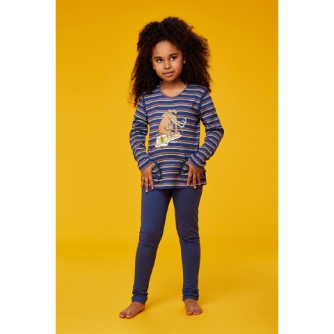 Woody pyjama meisjes/dames - multicolor gestreept - mammoet - 232-10-PLG-S/904 - maat 152