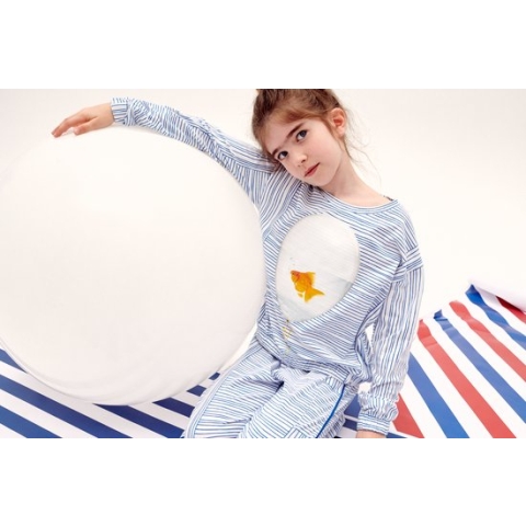 Woody X Anne Kurris pyjama meisjes/dames - blauw - goudvis - 233-18-APA-Z/973 - maat 140