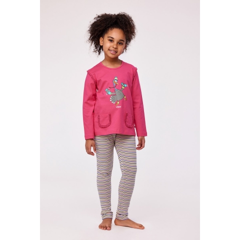 Woody pyjama meisjes/dames - fuchsia - kalkoen - 232-10-PLG-S/388 - maat 164