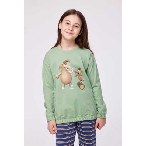 Woody Meisjes-Dames Pyjama groen - maat 8Y