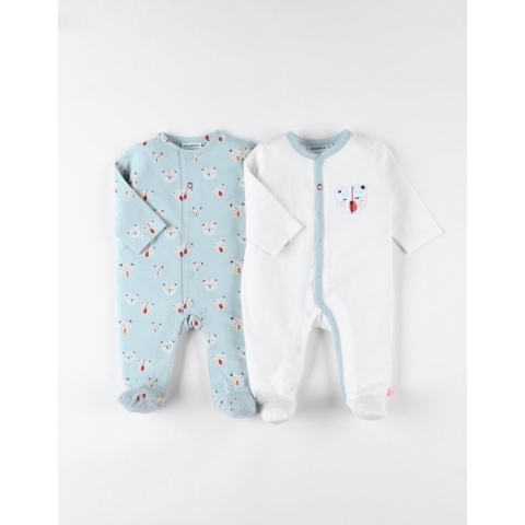 Noukie's - 2 pack - Pyjama's - Aqua , ecru - tijger - 9 maand 74