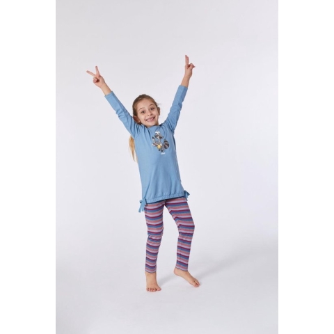Woody pyjama meisjes - blauw - wasbeer - 212-1-TUL-S/858 - maat 152
