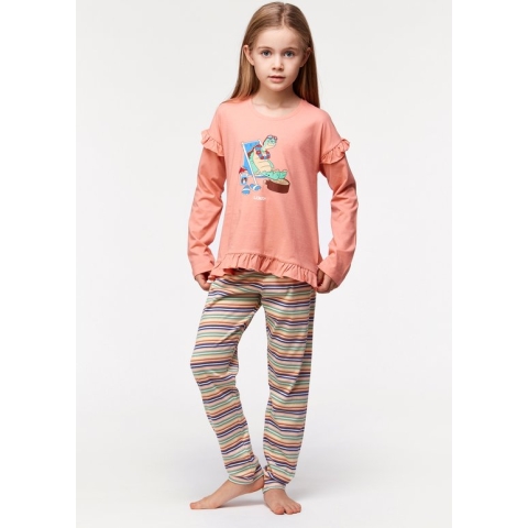 Woody pyjama meisjes/dames - koraal - schildpad - 231-1-PLG-S/491 - maat 164
