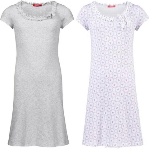 Exclusief Luxueus Kinder nachtkleding ; een Luxe mooi zacht grijs Girly Nachthemd én een roze roosjes nachthemd van Hanssop met verfijnde rand details en luxe hals verwerking, Meisjes nachthemd, zacht grijs en roze katoenen roosjes print, maat 116