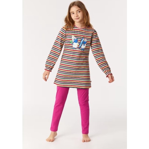 Woody pyjama meisjes - multicolor gestreept - schaap - 222-1-BLB-S/921 - maat 140